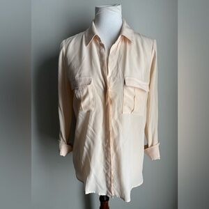 L'Agence 100% Silk Long-Sleeve Two-Pocket Button Up Shirt/Blouse In Cream Size S
